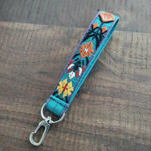 Teal or Pink Floral Fabric Keychain Boho Hand Wrist Lanyard